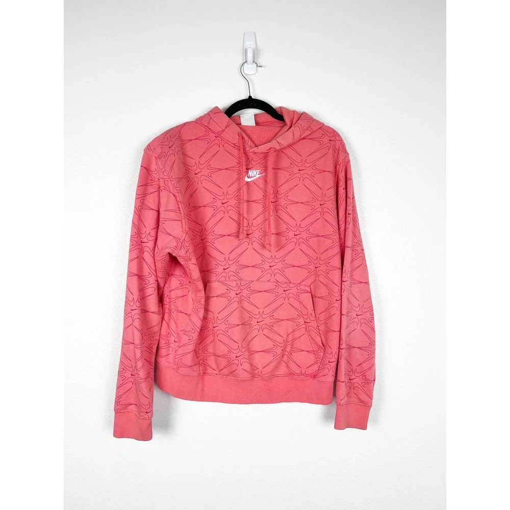 Nike Mens All Over Swoosh‎ Logo Print Hoodie Orange Pullover Sweatshirt M